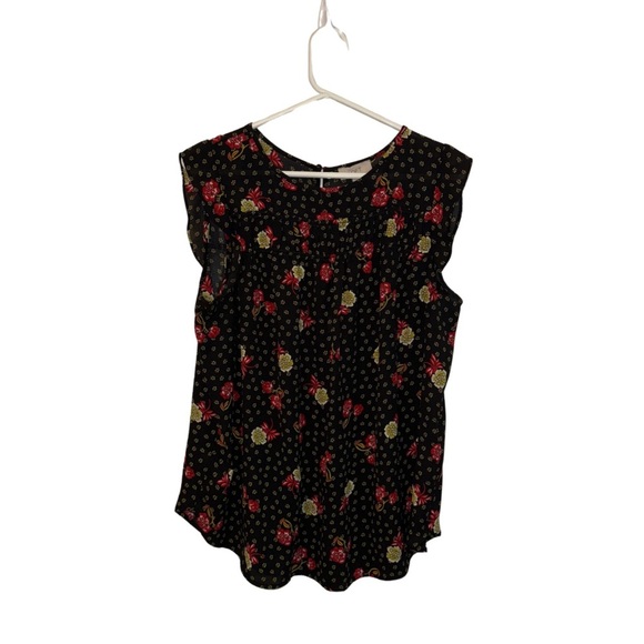 LOFT Black and Red Floral Blouse Sleeveless Flowing - Picture 1 of 7